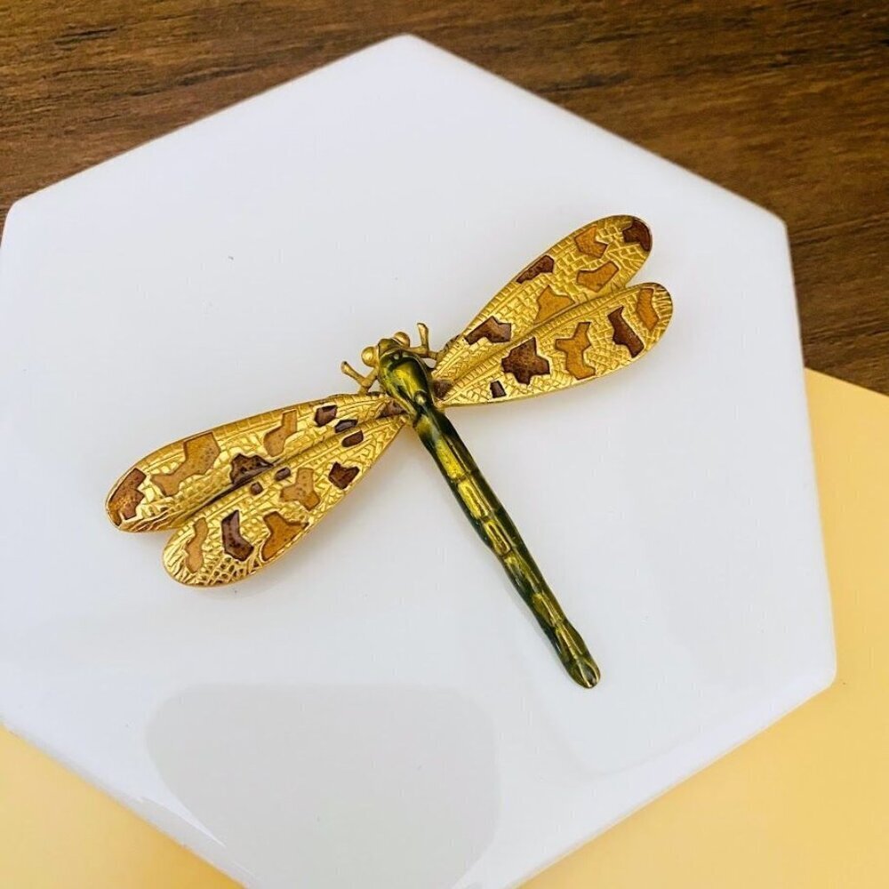 Vintage BMA Multilana Camo Pattern Dragonfly Brooch Pin